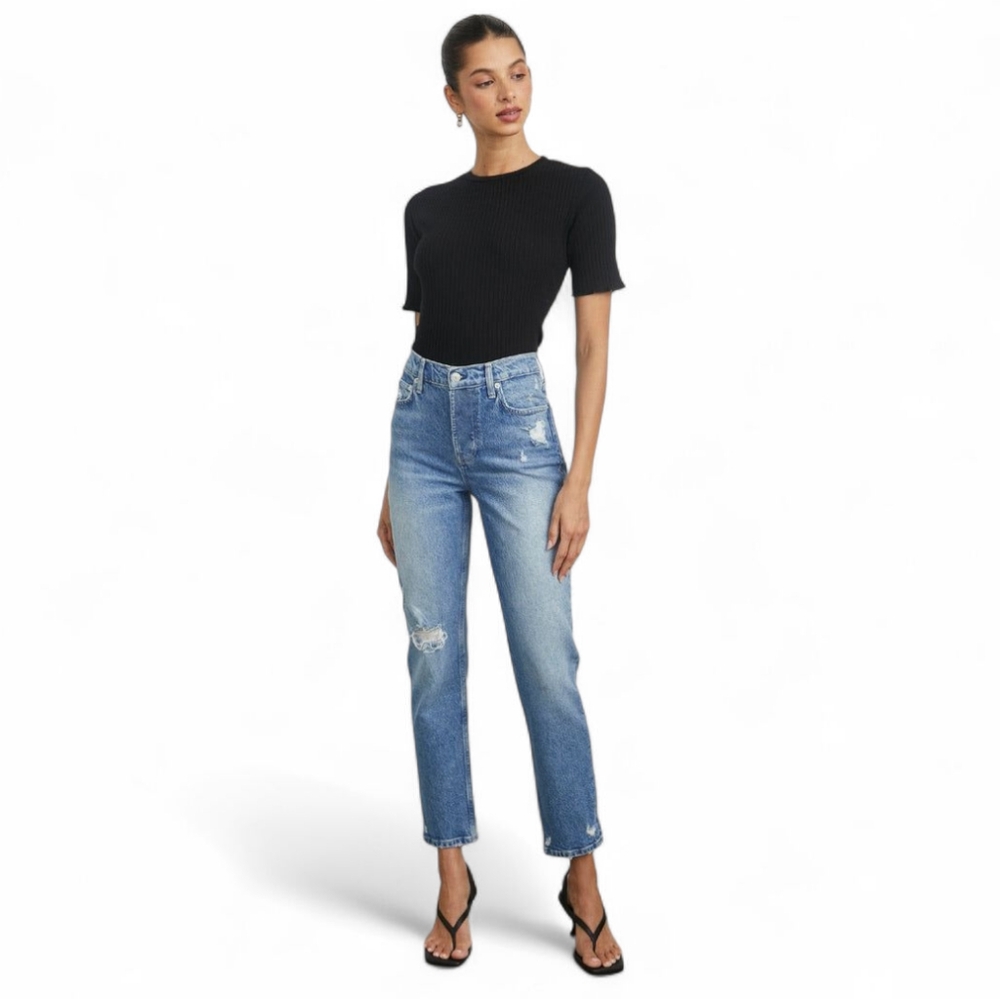 Rails 90s Melrose High Rise‎ Slim Straight Leg Classic Ripped Blue Jeans Sz 27